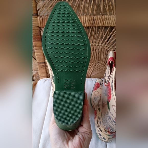 Floral Skull Print Women's Cowboy Rain Boots_11 - Picture 5 of 8